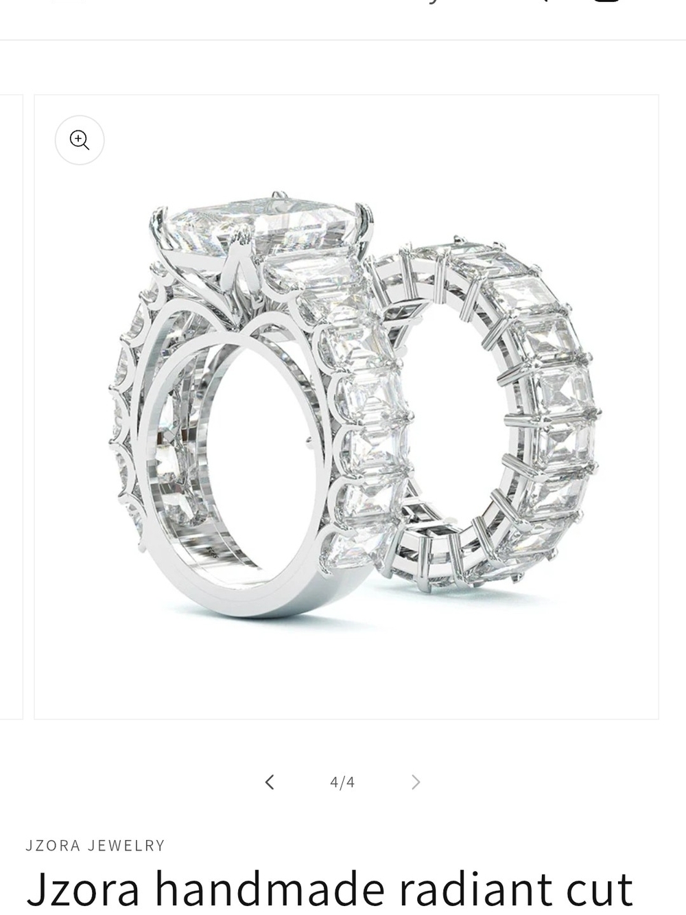 Jzora White Radiant-Cut Cubic Zirconia Bridal Ring Set Size 10 Like New